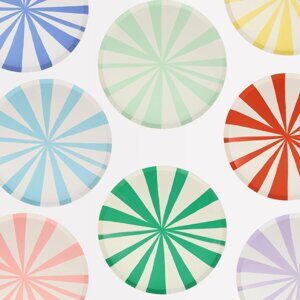 ПРЕДЗАКАЗ Тарелки бумажные праздничные "Полоска Микс" разноцветные ассорти, 21 см Meri Meri