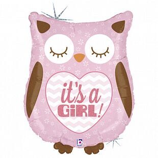 *Шар фольгированный - фигура Сова розовая "It's a Girl (Девочка)", 43*53 см