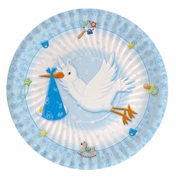 **Тарелки бумажные праздничные "Аист" голубые на  День Рождения Мальчика, 18 см