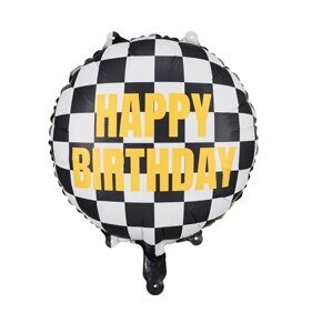 **Шар фольгированный Круг "Финишный флаг Happy Birthday" (клетчатый флаг), 45 см