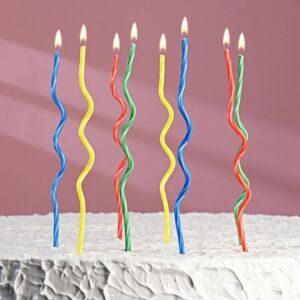 Свечи в торт высокие "Спирали. Ассорти Радуга" разноцветные витые, 8 шт