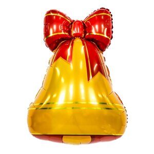 Шар фольгированный - фигура "Колокольчик золотой с красной ленточкой", 57*74 см
