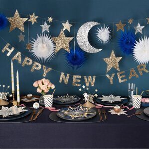 **Гирлянда на ленте "Happy New Year. Ночное небо" объемная для праздника "Новый год", 2,4 м (глиттер) Meri Meri